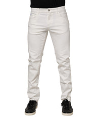 Off White Cotton Stretch Slim Fit Denim Jeans
