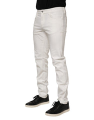 Off White Cotton Stretch Slim Fit Denim Jeans