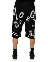 Black Logo Print Cotton Casual Bermuda Short