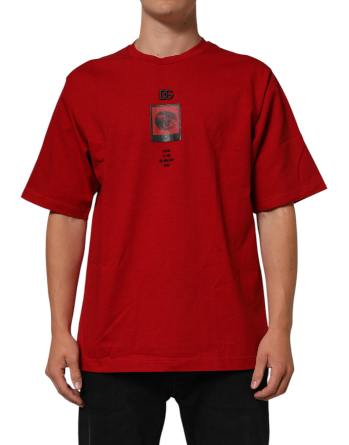 Red Logo Eye Print Cotton Short Sleeve T-Shirt