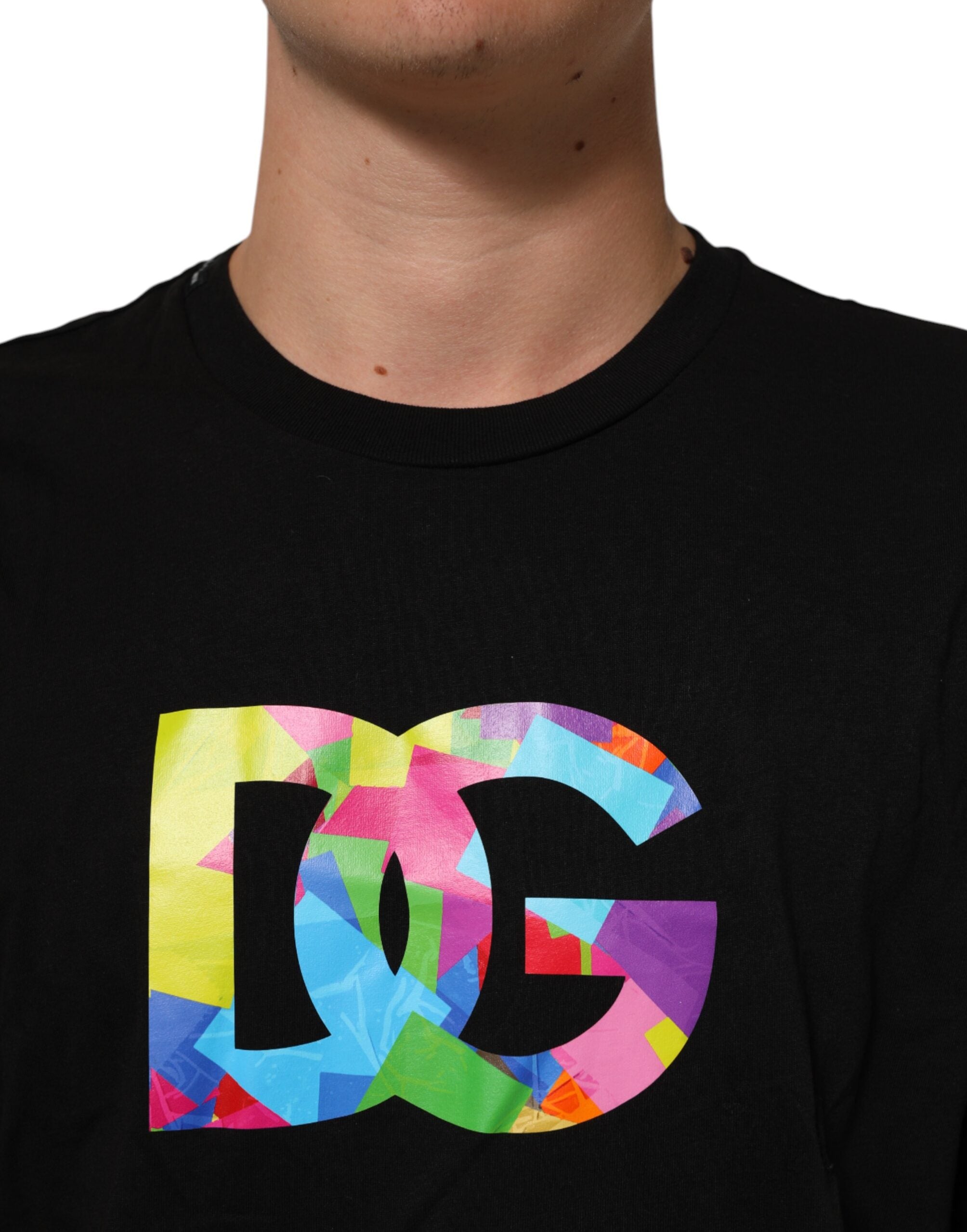 Black Logo Print Cotton Crew Neck  T-shirt