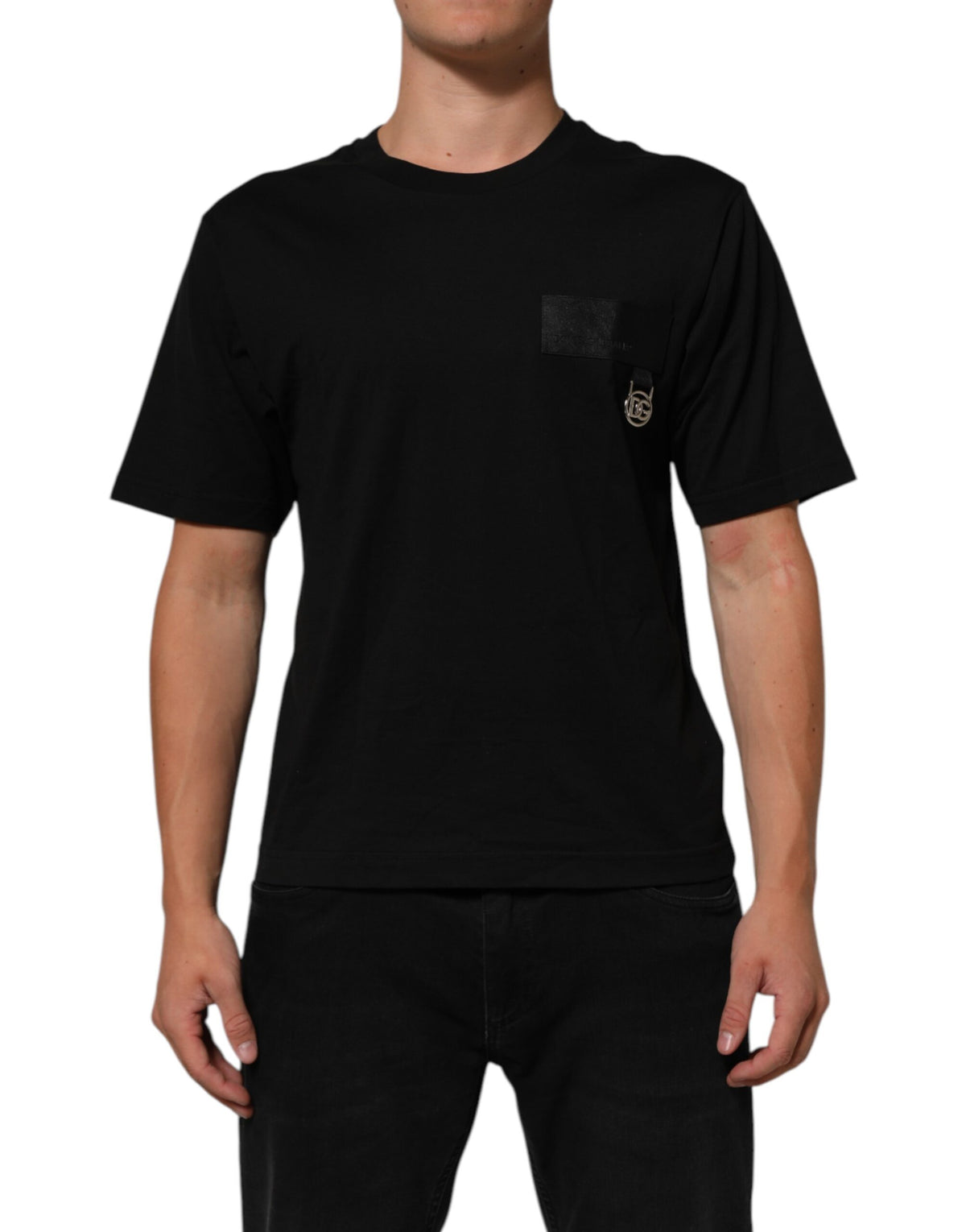 Black Logo Plaque Cotton Crew Neck T-Shirt