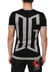 Black Cotton Logo Print Men Crew Neck T-shirt