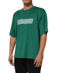 Green Cotton Graphic Logo Print Crewneck T-shirt