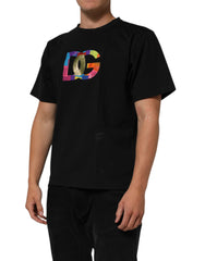 Black Logo Print Cotton Men Crew Neck T-shirt