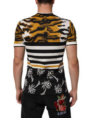 Multicolor Leopard Palm Leaf Men Crew Neck T-shirt