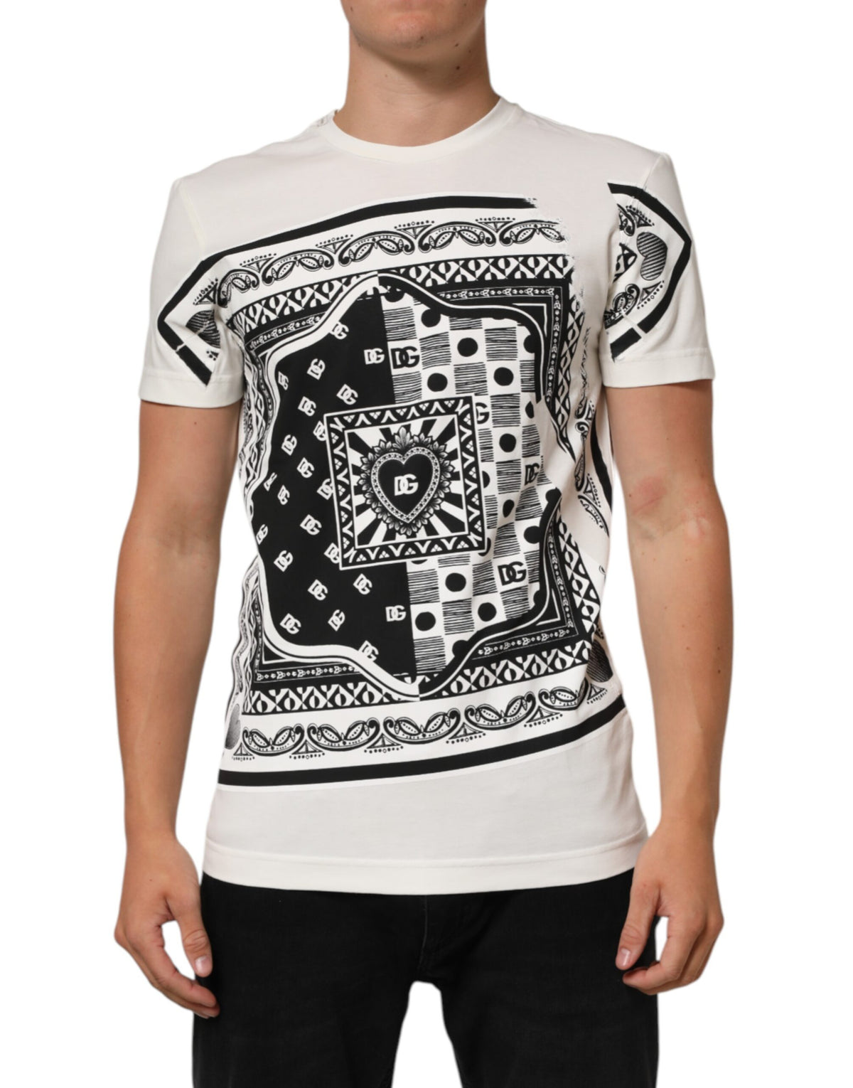 White Cotton Logo Bandana Print Men T-Shirt