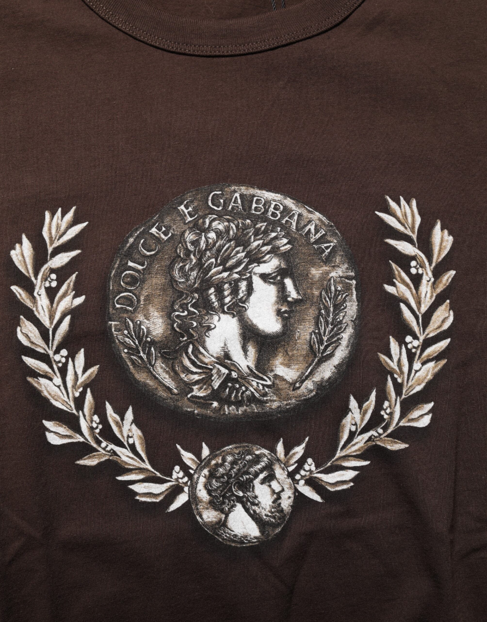 Brown Coin Laurel Print Men Crew Neck T-shirt