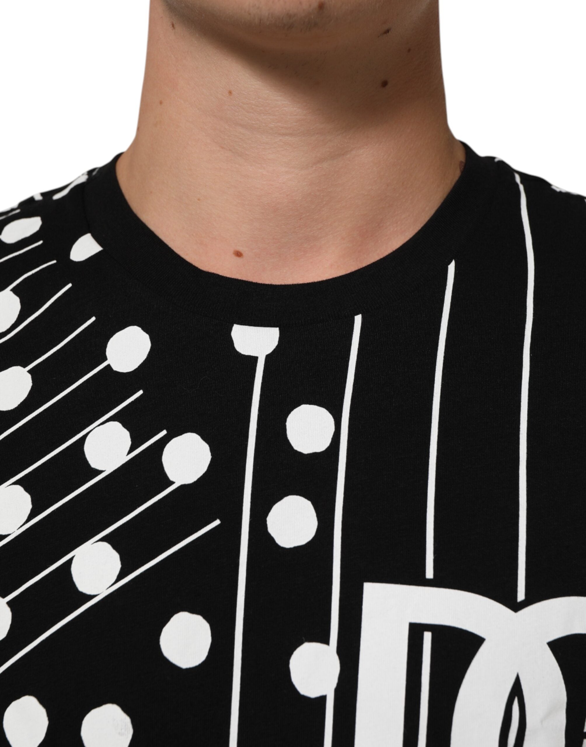 Black Cotton Polka Dots Round Neck T-shirt