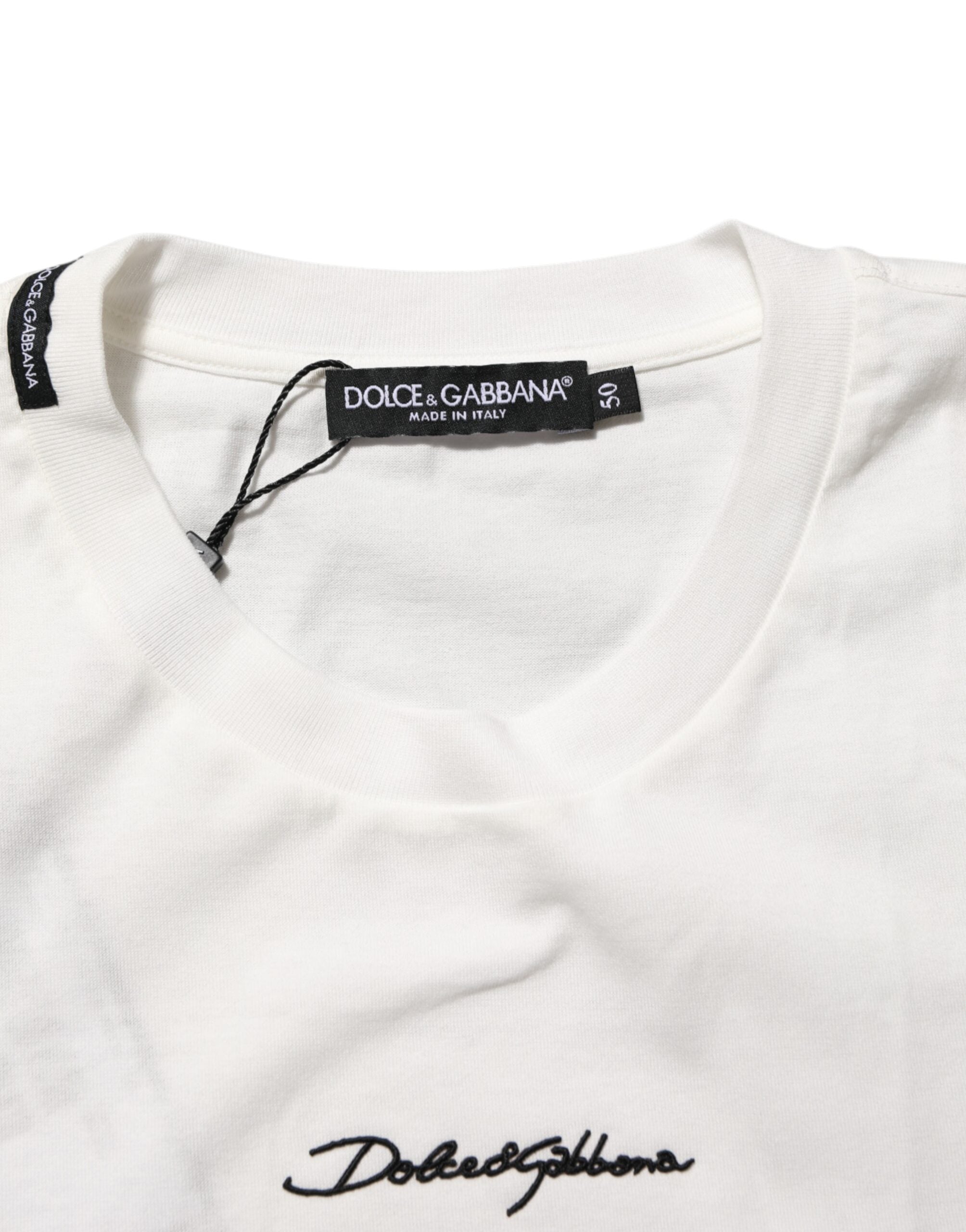 White Cotton Logo Print Crew Neck Men T-shirt