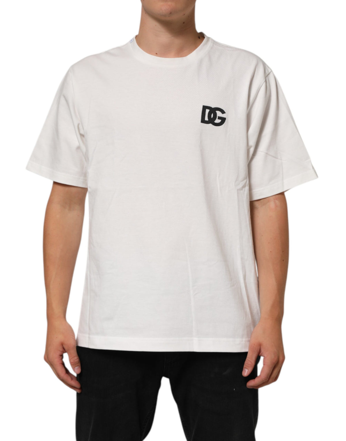 White Cotton Logo Print Crew Neck T-shirt