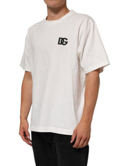 White Cotton Logo Print Crew Neck T-shirt