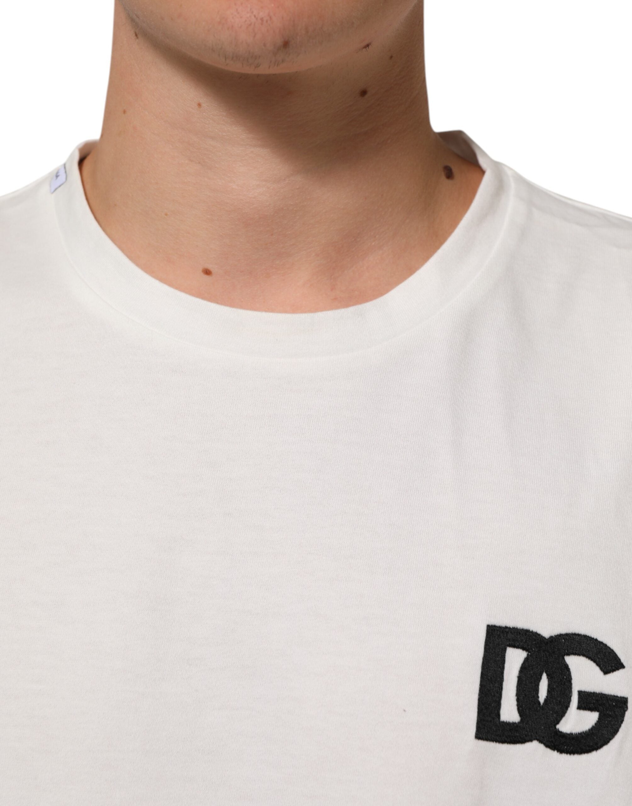 White Cotton Logo Print Crew Neck T-shirt