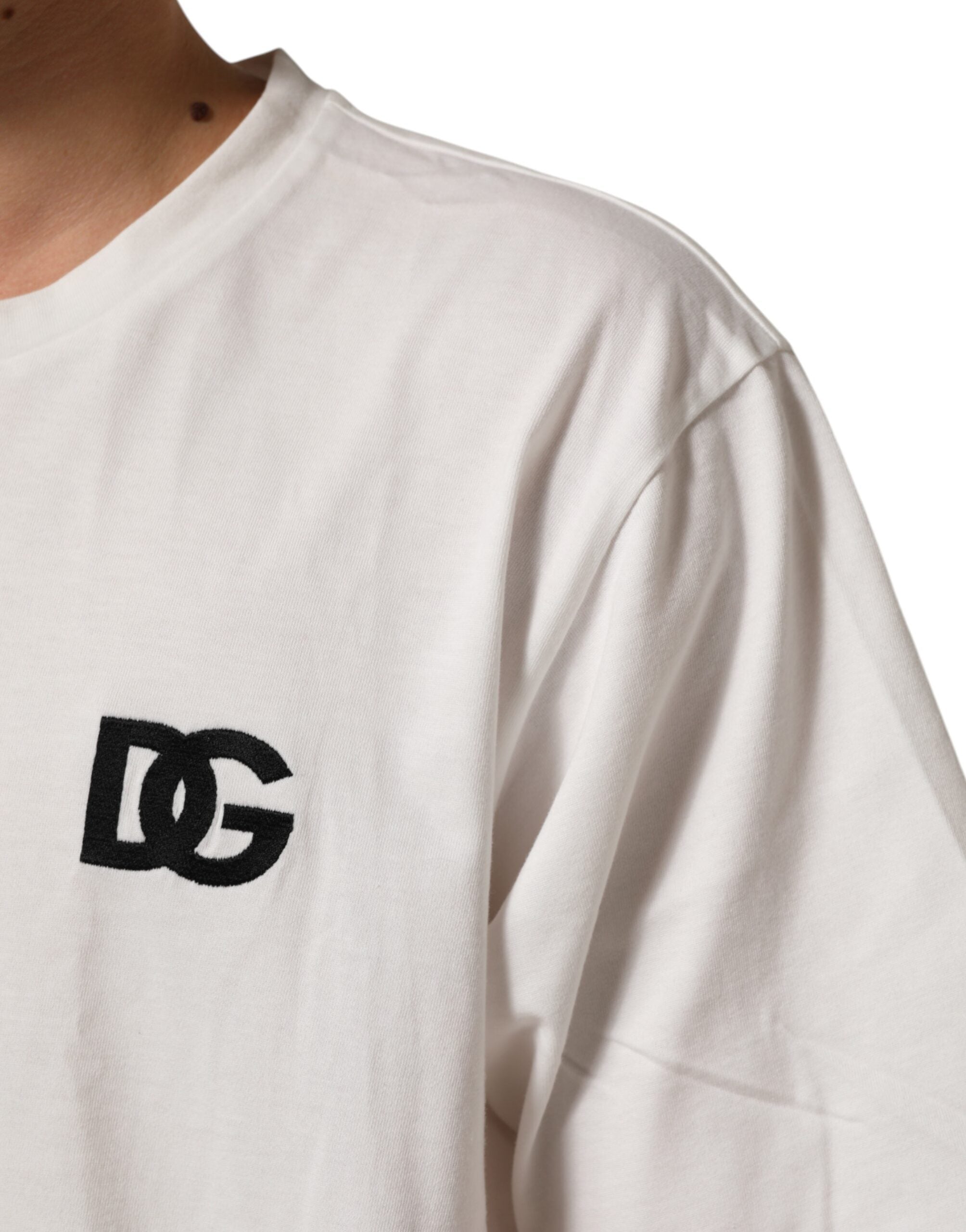 White Cotton Logo Print Crew Neck T-shirt