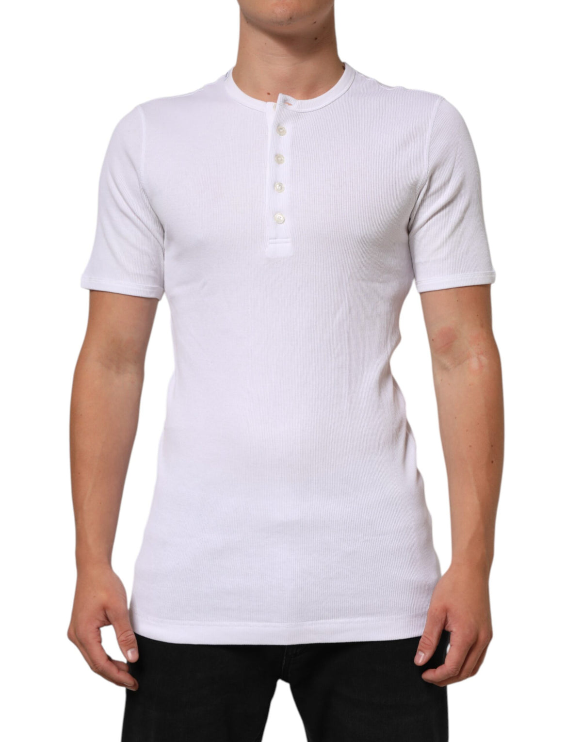 White Cotton Button Henley Shirt Men  T-shirt