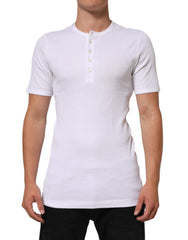 White Cotton Button Henley Shirt Men  T-shirt