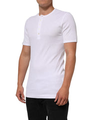 White Cotton Button Henley Shirt Men  T-shirt