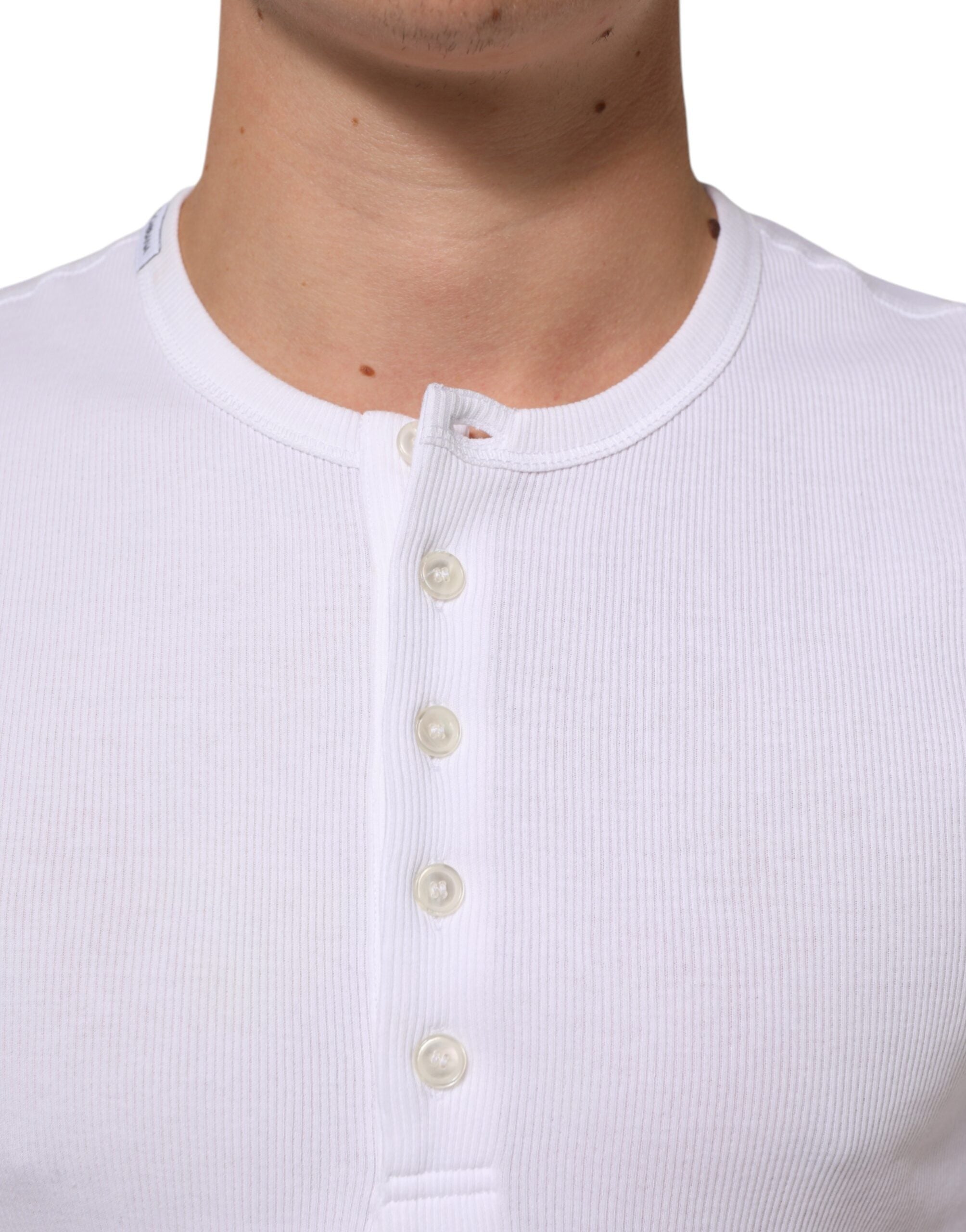 White Cotton Button Henley Shirt Men  T-shirt
