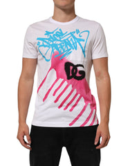 White Graphic Print Cotton Crew Neck T-Shirt