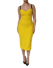Yellow Polyester Sleeveless Sheath Midi Dress