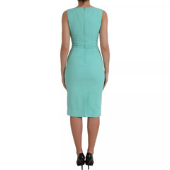 Green Viscose Sleeveless Sheath Midi Dress
