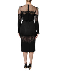 Black Lace Trim Nylon Tulle SheathMidi Dress