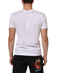 White Logo Print Cotton Men Crew Neck T-Shirt