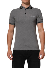 Gray Logo Embroidery Collared Polo T-shirt