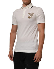White Logo Embroidery Cotton Polo T-Shirt