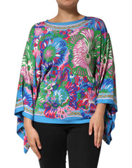 Multicolor Floral Print Silk Blouse Tunic Top
