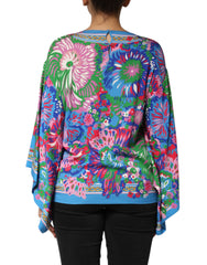 Multicolor Floral Print Silk Blouse Tunic Top