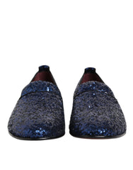 Blue Sequined Loafers Slippers Men Dress Shoes
