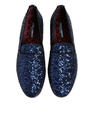 Blue Sequined Loafers Slippers Men Dress Shoes