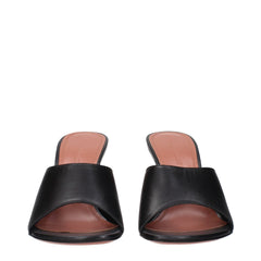 Black Leather Stiletto Heel Sandals