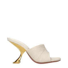 Beige Fabric Slippers Sandals