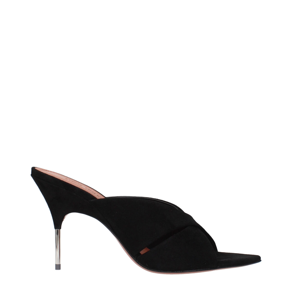 Black Leather Stiletto Heel Sandals