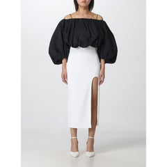 White Polyester Midi Skirt