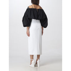 White Polyester Midi Skirt