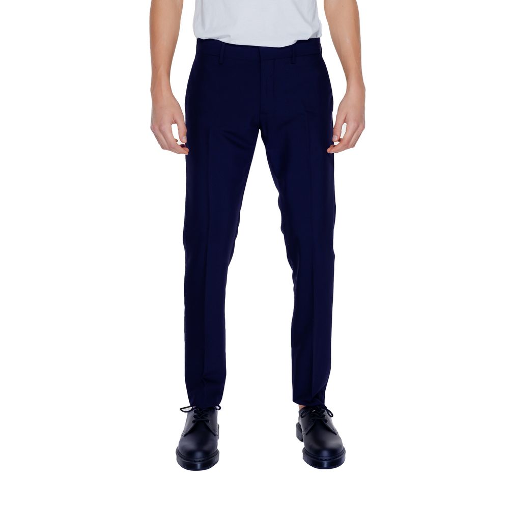 Blue Polyester Dress Pants