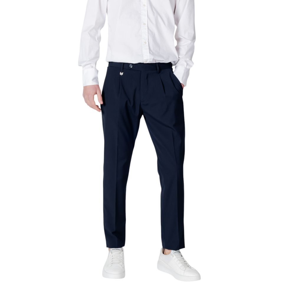 Blue Polyester Casual Pants
