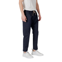 Blue Cotton Casual Pants