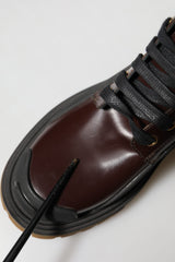 Maroon Leather Mid Calf Biker Boots Shoes