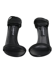 Black Leather Stiletto Heels Sandals Shoes