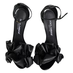 Black Leather Ankle Strap Heel Sandals Shoes