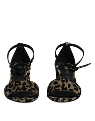 Gold Leopard Ankle Strap Heels Sandals Shoes