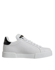 White Black Leather Low Top Sneakers Shoes