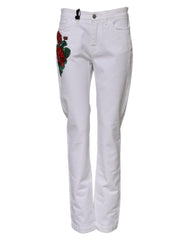 White Floral Sequined Embroidered GIRLY Denim Jeans