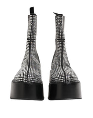Black Crystal Strass Mid Calf Short Boots Shoes