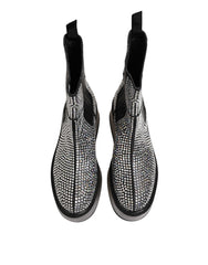 Black Crystal Strass Mid Calf Short Boots Shoes