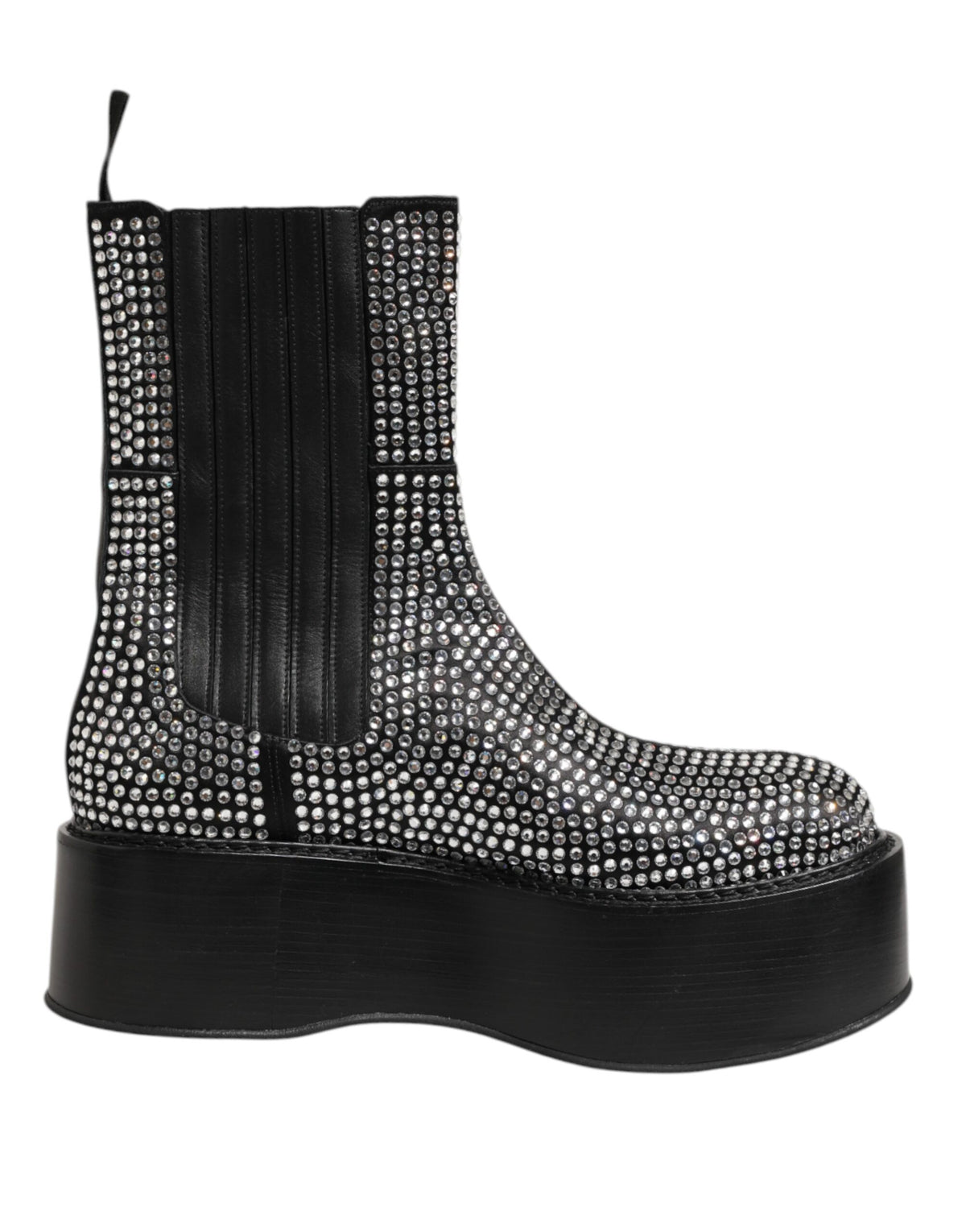 Black Crystal Strass Mid Calf Short Boots Shoes